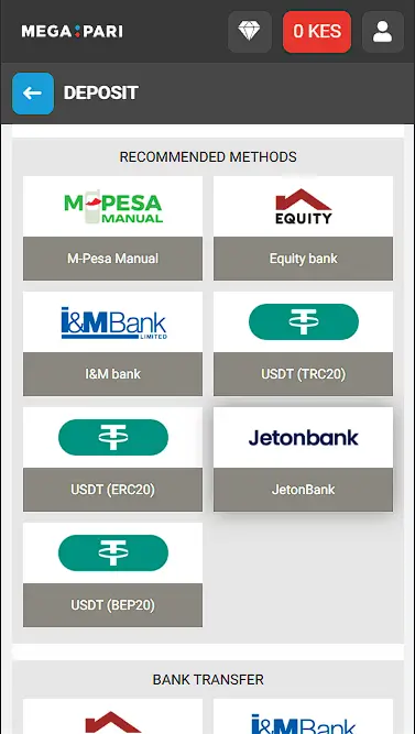 megapari deposit methods