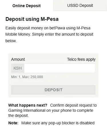 BetPawa Deposit Form
