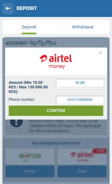 1xBet Deposit via Airtel