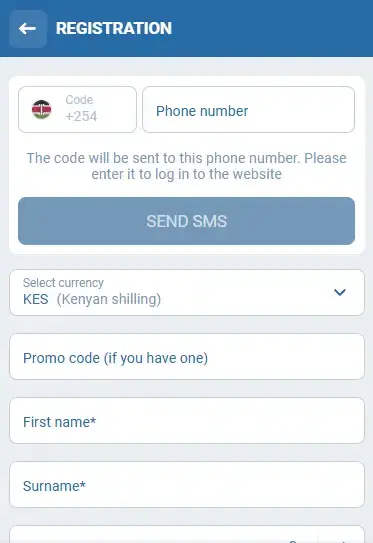 1xBet Registration Form