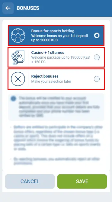 1xBet Welcome Bonuses in the Registration Form