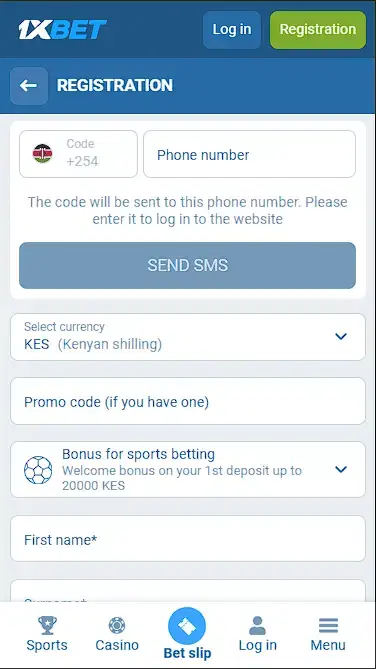 1xbet registration form