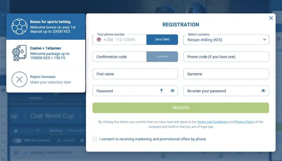 How to register on the 1xBet?