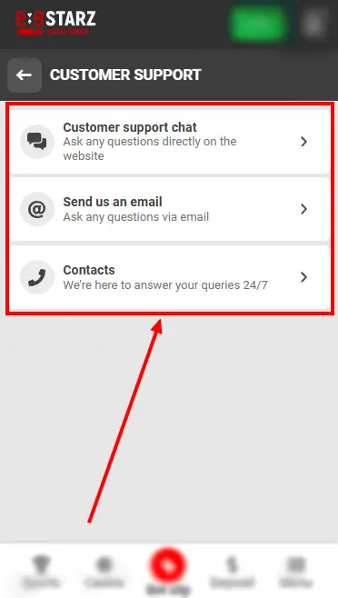 888starz Customer Support Page