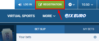 Registration button on 1xBet