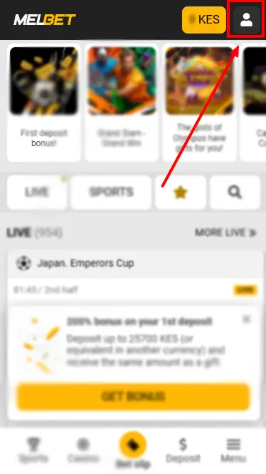 My Account Button At Melbet Home Page