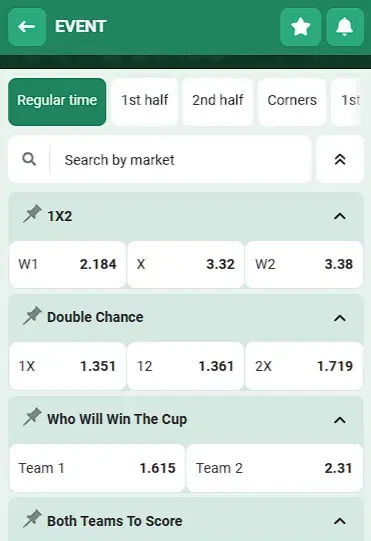 Betwinner betting markets