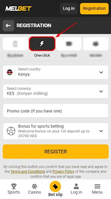 One-click Register on Melbet