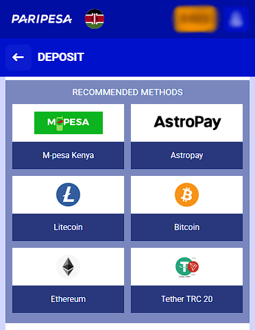 Paripesa Deposit Page