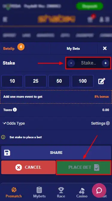 Shabiki Bet Amount