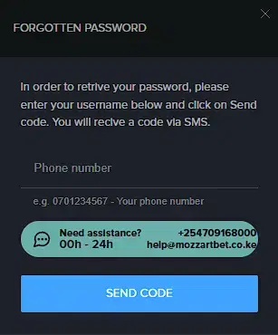 MozzartBet password revovery