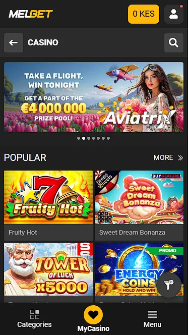 melbet app casino section