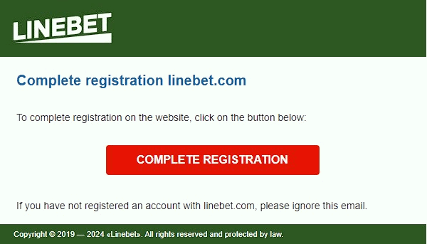 Complete registration Linebet