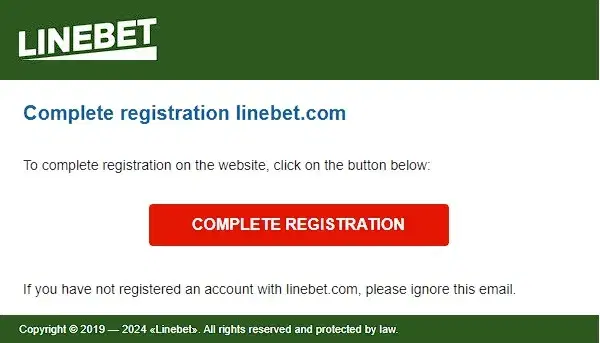 Complete registration Linebet