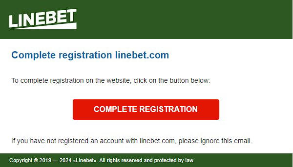 Complete registration Linebet