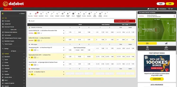 Dafabet Website Interface