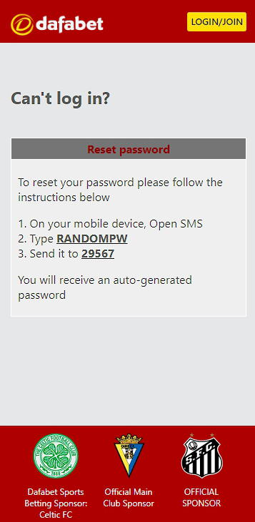 Dafabet can't login page