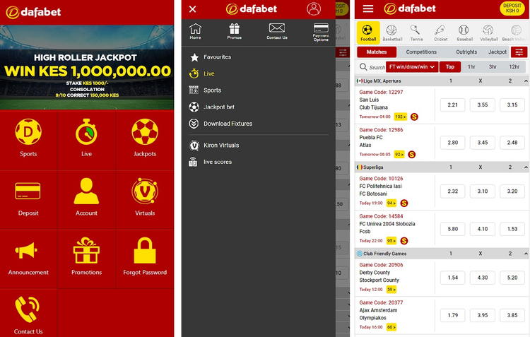 Dafabet mobile version menu