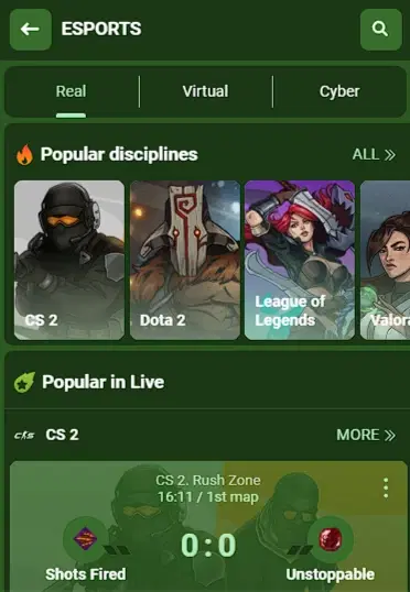 eSport page on Linebet Kenya