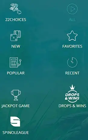 22bet casino categories