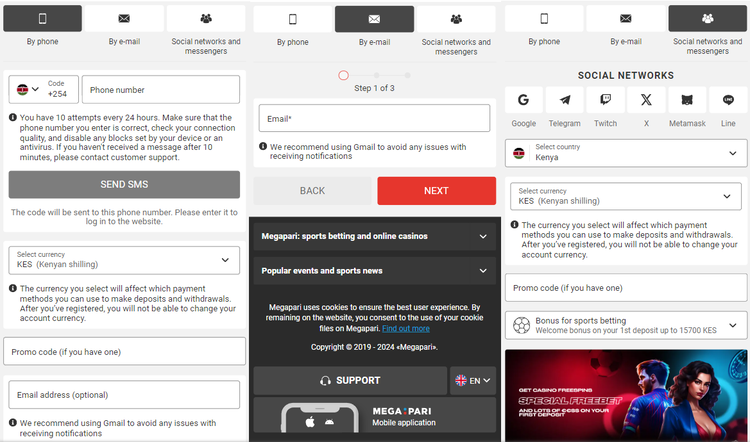 Registration in the bookmaker's mobile application