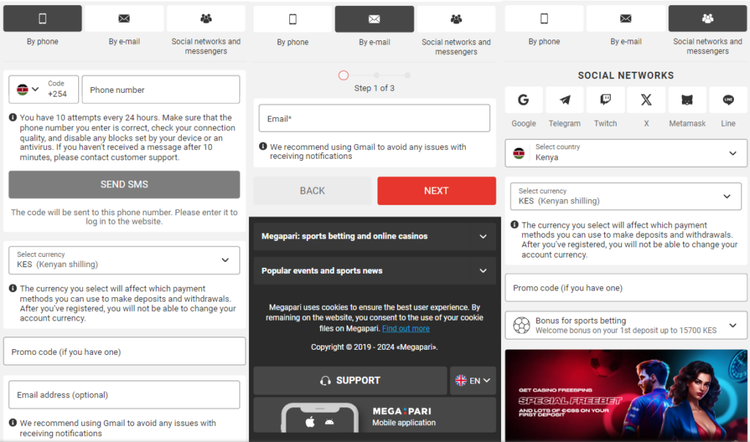 Registration in the bookmaker's mobile application