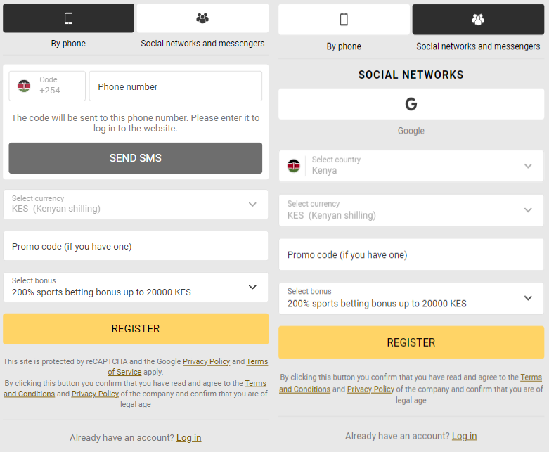 Registration in the bookmaker's mobile application