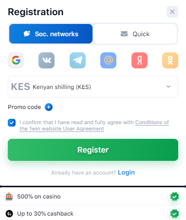 1win register via social networks