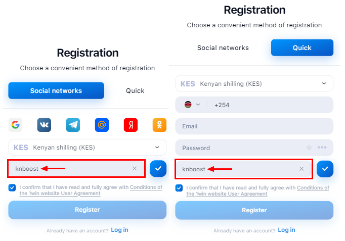 Bonus code activation during the registration process