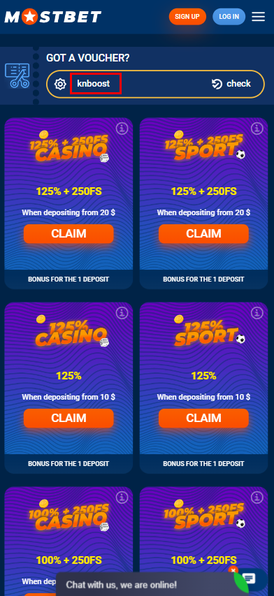 Bonus code activation on the bookmaker's website