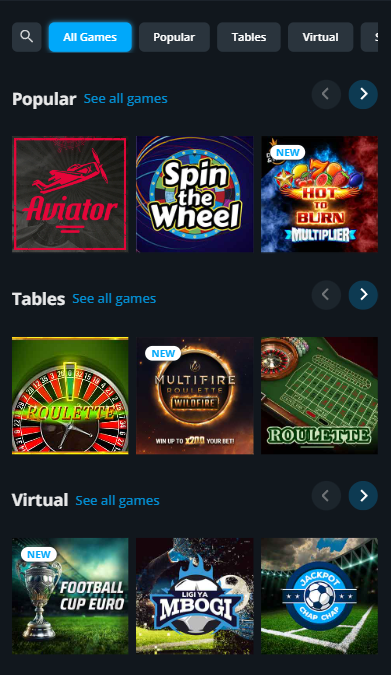 Casino in the Android app