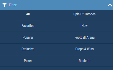 Categories of 1xBet casino games