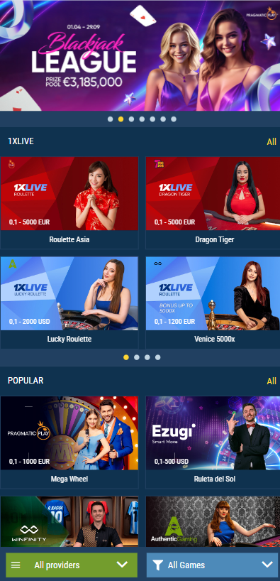 1xBet live casino games