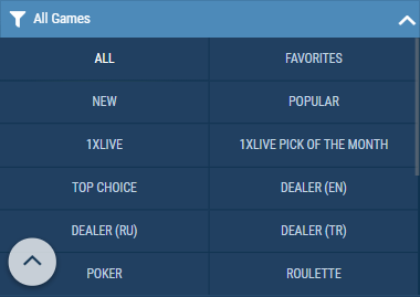 Categories of 1xBet live casino games