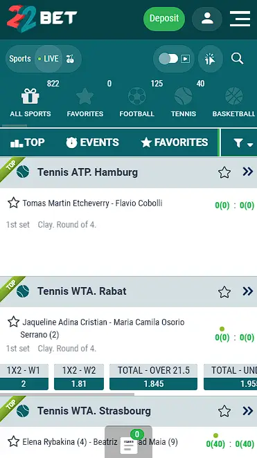 22bet app live betting