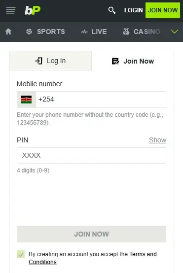 Betpawa Casino Registration Form