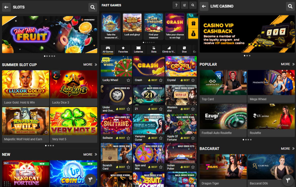 Casino in the Melbet app on Android