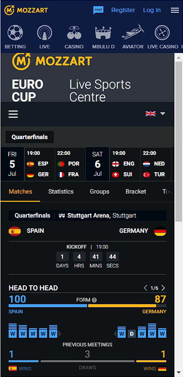MozzartBet mobile version