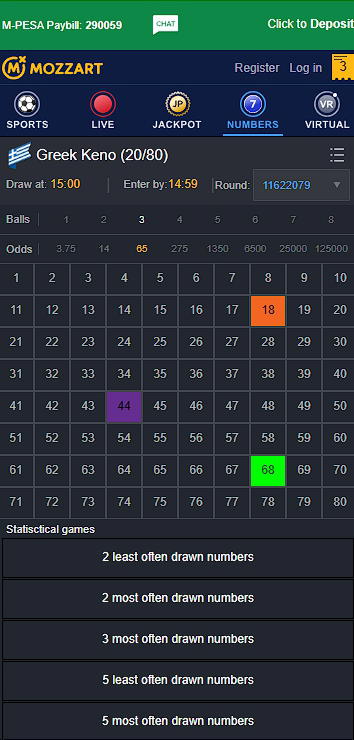 MozzartBet mobile version numbers