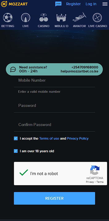 MozzartBet registration page
