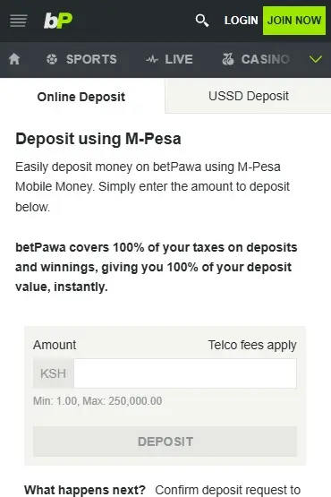 Betpawa Online Deposit Form