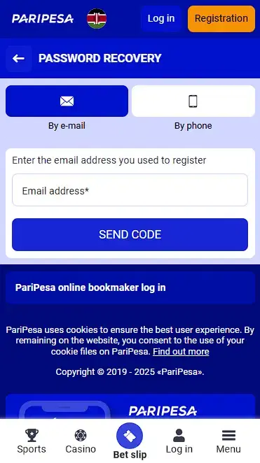 Paripesa password recovery