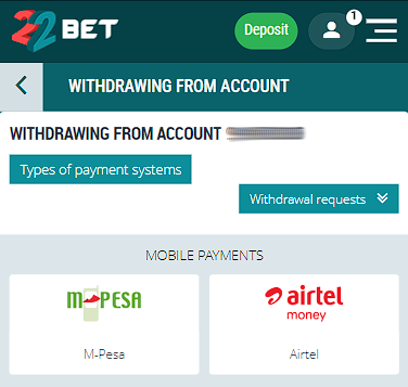 22bet withdrawal methods