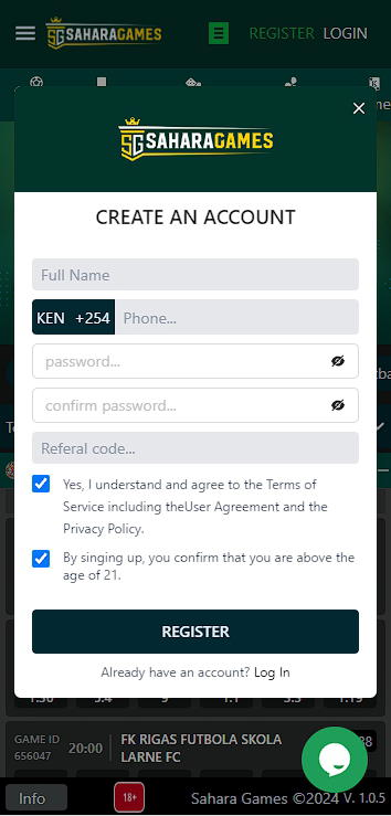 Sahara Games registration page