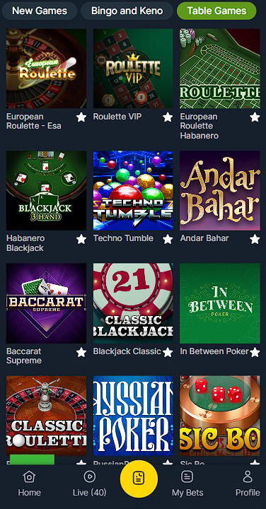 betika casino table games