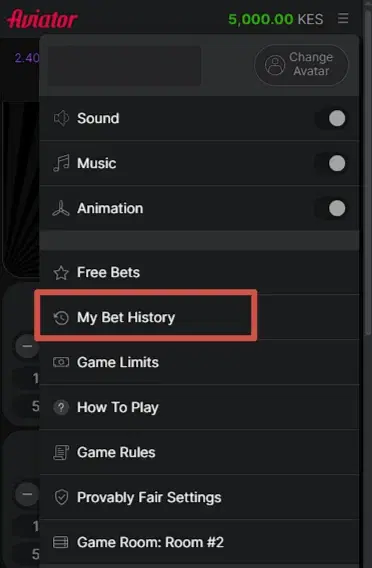 Where to find my Aviator bet history on Odibets?