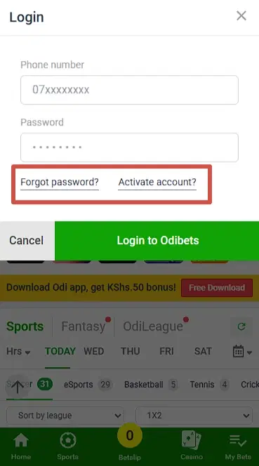 OdiBets login
