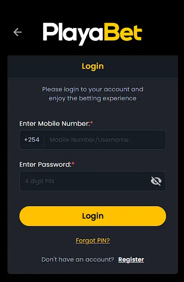 Playabet Login Form