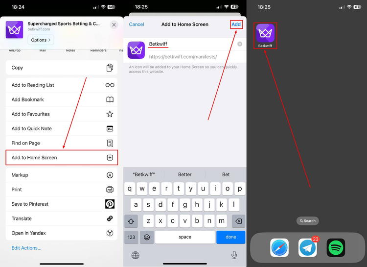 how to add betkwiff to home screen 