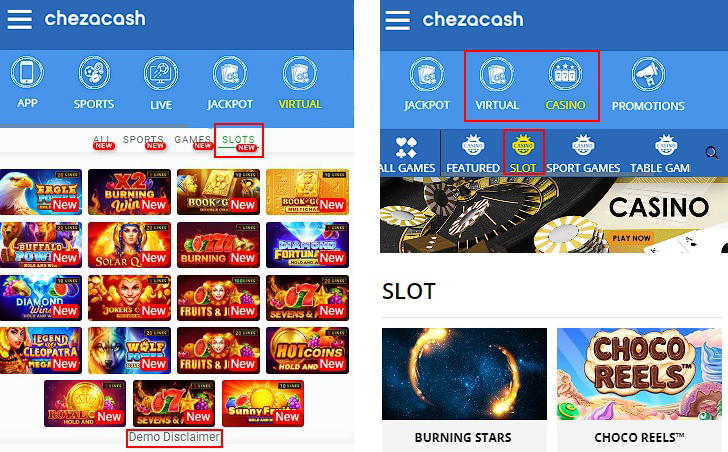 Chezacash virtual vs casino slots